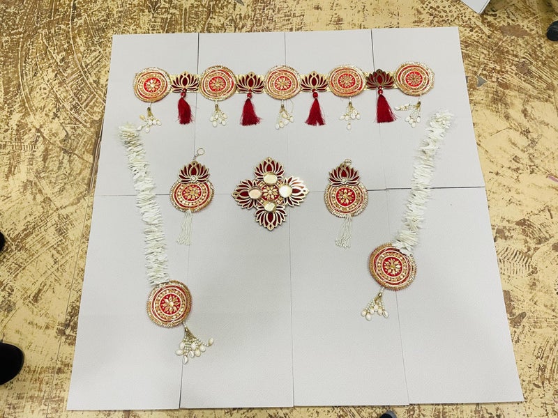 SELLPLUS Sellplus Lotus with Latkan Bandhanwar for Decoration | Festival Decoration | Office Decoration | Wedding Decor Enhance Your Space with Graceful Touches (Red) - Image 3