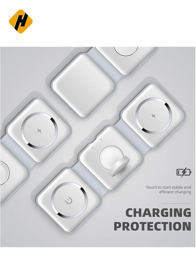 HuHa - 3-in-1 Foldable Magnetic Wireless Charger – 15W Mag-Safe Charging Station for iPhone, Apple Watch, and AirPods (White) - Image 1