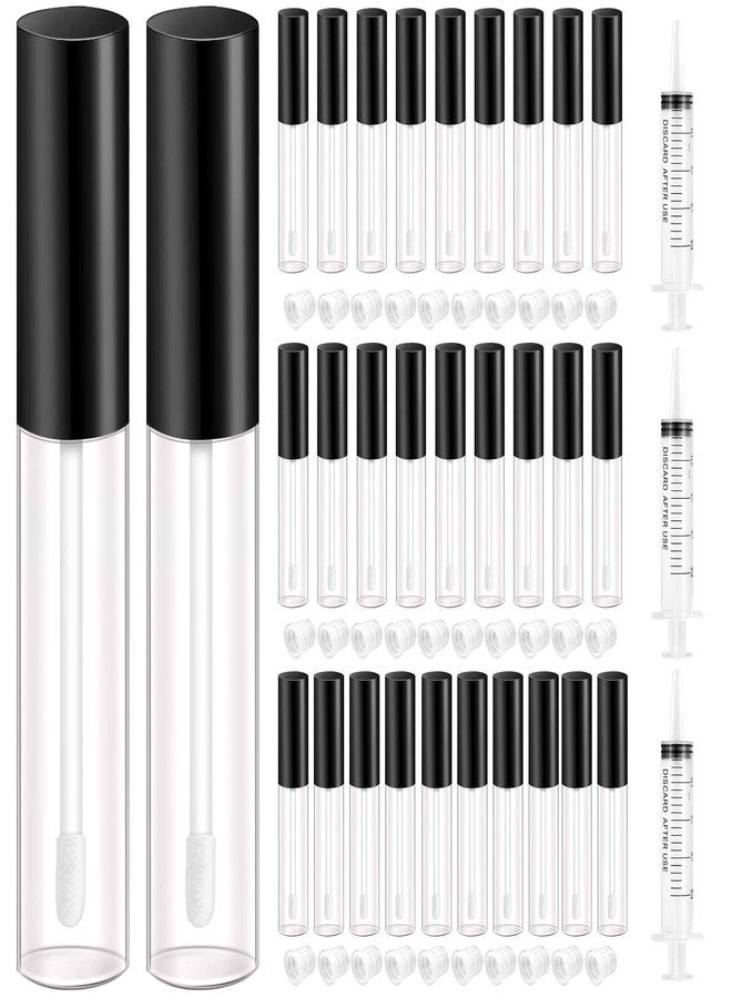 KPX 30 Pcs lip Gloss Tube Containers Bulk Wand 10ml Empty Clear Pink Lip Oil Tubes Refillable Lip Balm Bottles with Rubber Insert for DIY Makeup Such as Lip Samples, Homemade Lip Balm(Black) - Image 1