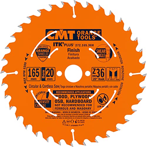 CMT ORANGE TOOLS 272.165.36H ITK PLUS FINISH SAW BLADE HW 165X1.7X20(+15,87) Z=36 ATB+SHE - Image 2