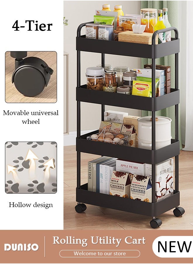 DUNISO 4 Tier Rolling Utility Cart Organizer,  Rolling Metal Storage Organizer,Mobile Utility Cart,Kitchen Trolley Cart,Mobile Shelving Unit For Kitchen, Bedroom, Bathroom, Office, Laundry Room And Garage  - Image 1