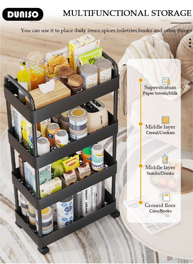 DUNISO 4 Tier Rolling Utility Cart Organizer,  Rolling Metal Storage Organizer,Mobile Utility Cart,Kitchen Trolley Cart,Mobile Shelving Unit For Kitchen, Bedroom, Bathroom, Office, Laundry Room And Garage  - Image 3