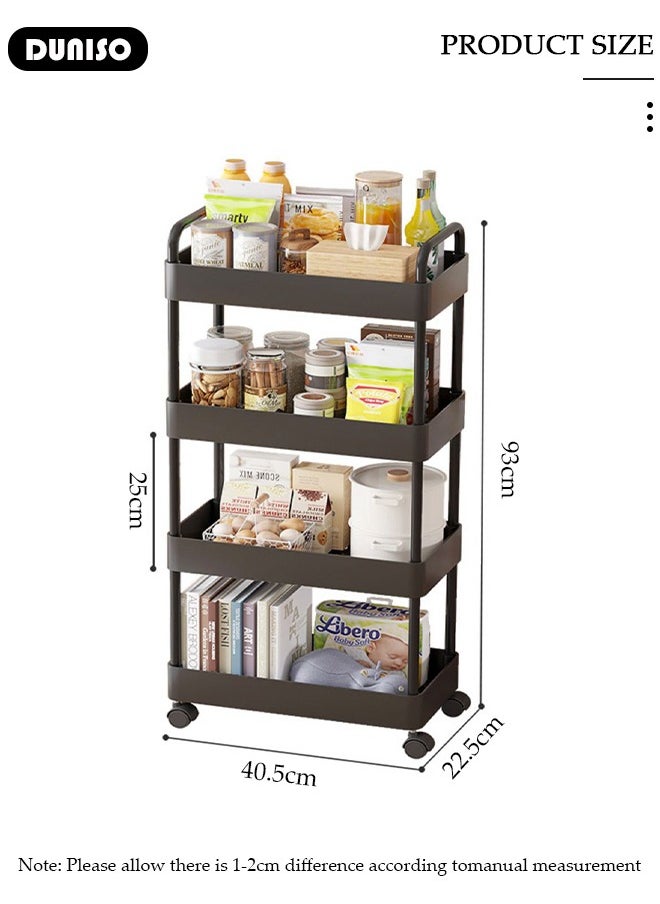DUNISO 4 Tier Rolling Utility Cart Organizer,  Rolling Metal Storage Organizer,Mobile Utility Cart,Kitchen Trolley Cart,Mobile Shelving Unit For Kitchen, Bedroom, Bathroom, Office, Laundry Room And Garage  - Image 4