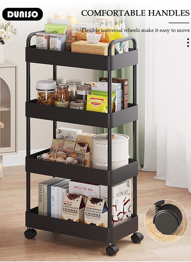 DUNISO 4 Tier Rolling Utility Cart Organizer,  Rolling Metal Storage Organizer,Mobile Utility Cart,Kitchen Trolley Cart,Mobile Shelving Unit For Kitchen, Bedroom, Bathroom, Office, Laundry Room And Garage  - Image 5