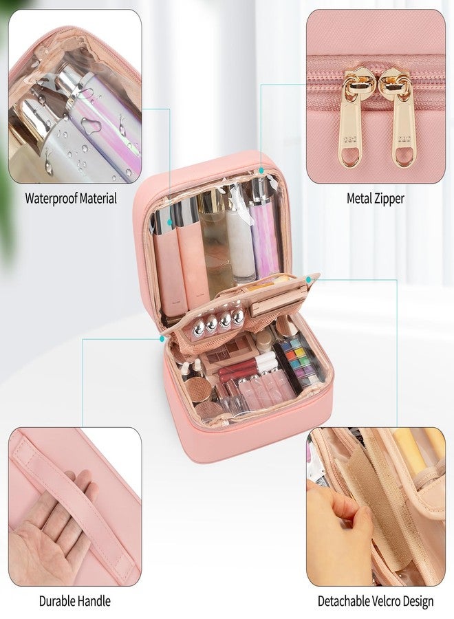 OCHEAL Makeup Bag, Makeup Travel Bag Large Capacity Cosmetic Organizer Bag with Makeup Brush Compartment & Handle for Women Girls Travel Toiletry Accessories-Pink - Image 4