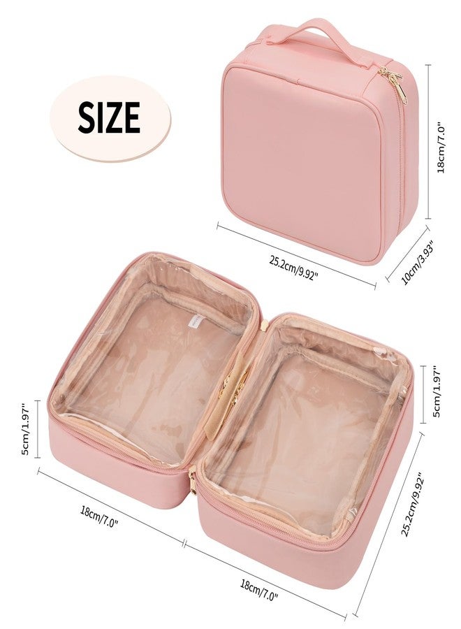OCHEAL Makeup Bag, Makeup Travel Bag Large Capacity Cosmetic Organizer Bag with Makeup Brush Compartment & Handle for Women Girls Travel Toiletry Accessories-Pink - Image 3