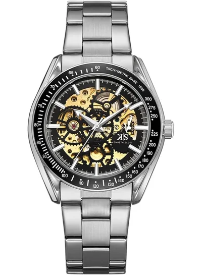 كينيث سكوت ساعة كينيث سكوت للرجال بحركة كوارتز وشاشة ميكانيكية وسوار من الستانلس ستيل فضي