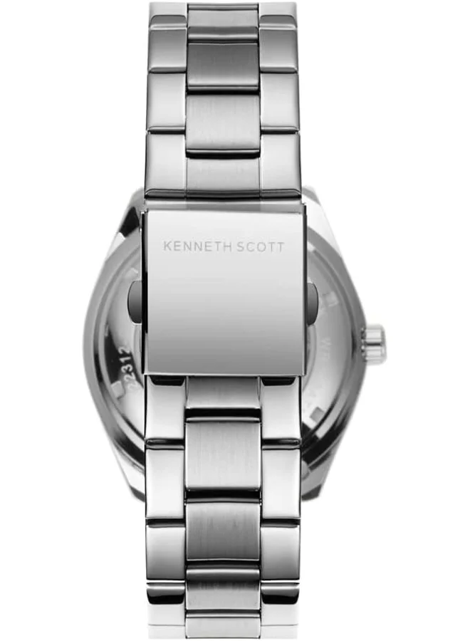 KENNETH SCOTT Kenneth Scott Men's Quartz Movement Watch, Mechanical Display and Stainless Steel Strap - K22312-SBSB, Silver