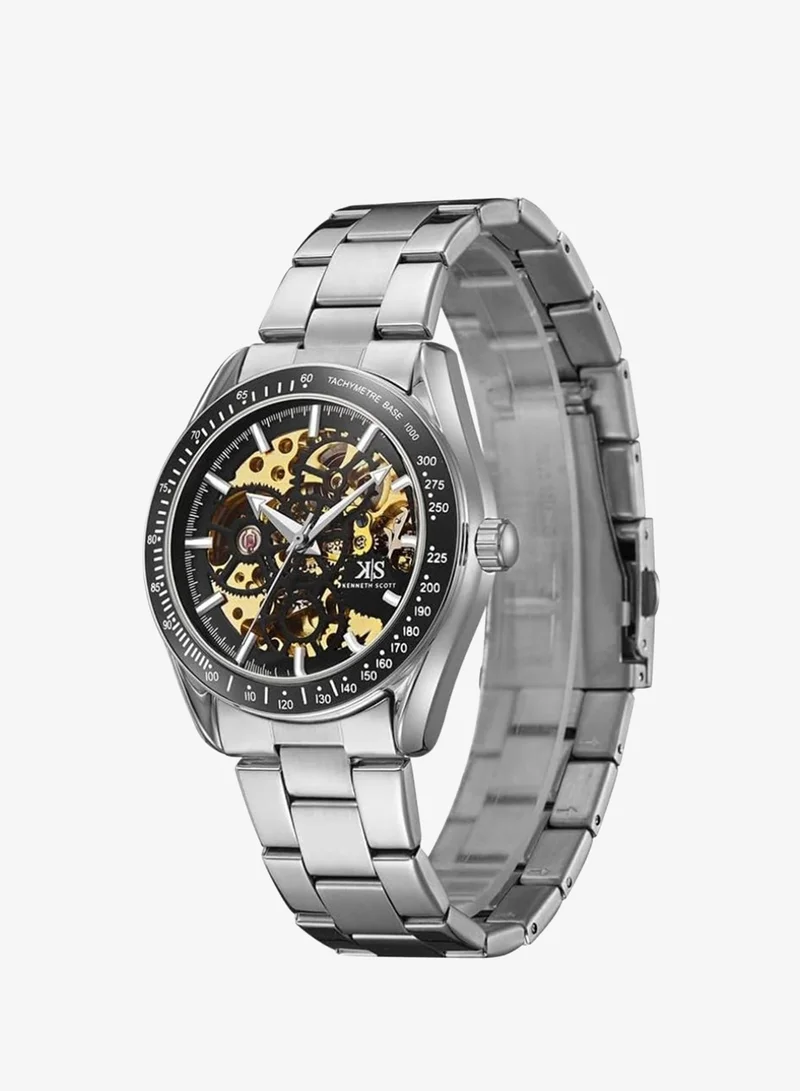 Kenneth Scott Kenneth Scott Men's Quartz Movement Watch, Mechanical Display and Stainless Steel Strap - K22312-SBSB, Silver