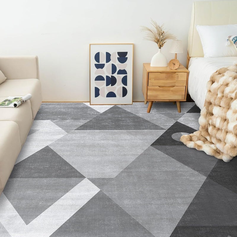 HOMFINE Washable Area Rug - Geometry Style Modern Rugs for Living Room, Bedroom, Machine Washable Rug Soft Non Slip Non Shedding Area Rug - Grey, 4'x6' - Image 1