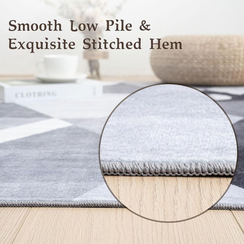 HOMFINE Washable Area Rug - Geometry Style Modern Rugs for Living Room, Bedroom, Machine Washable Rug Soft Non Slip Non Shedding Area Rug - Grey, 4'x6' - Image 3
