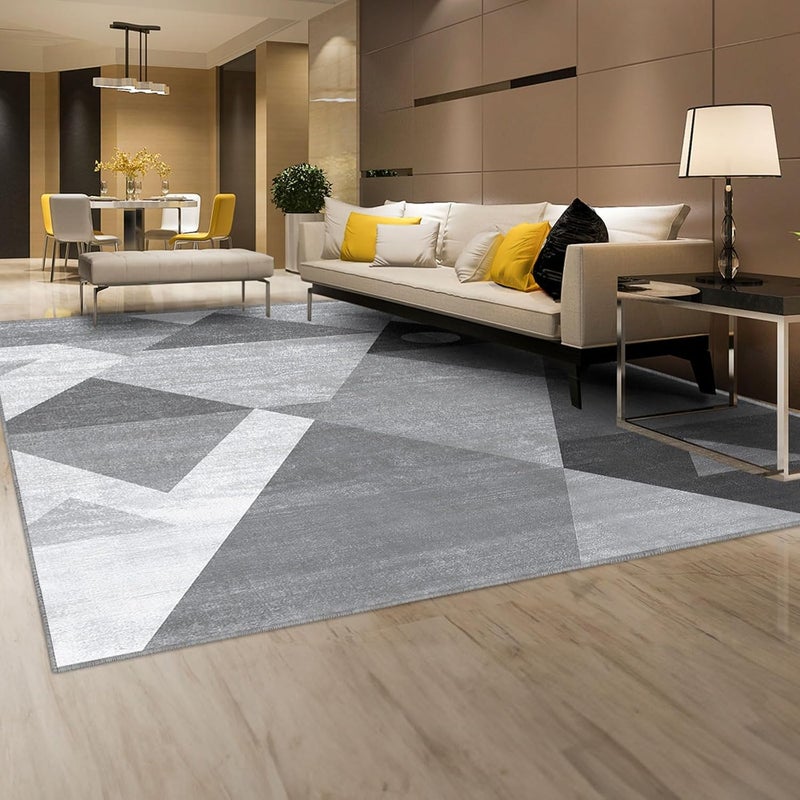 HOMFINE Washable Area Rug - Geometry Style Modern Rugs for Living Room, Bedroom, Machine Washable Rug Soft Non Slip Non Shedding Area Rug - Grey, 4'x6' - Image 5