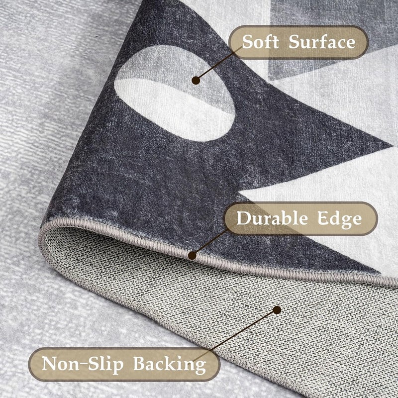 HOMFINE Washable Area Rug - Geometry Style Modern Rugs for Living Room, Bedroom, Machine Washable Rug Soft Non Slip Non Shedding Area Rug - Grey, 4'x6' - Image 4
