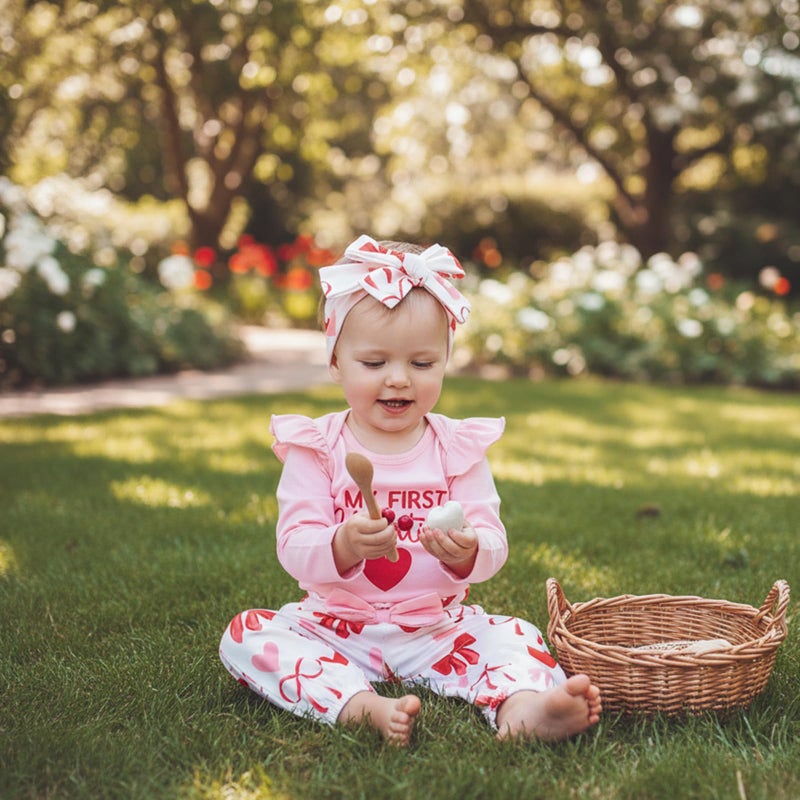 allshope Infant Baby Girl My First Valentine's Day Outfit Heart Romper Jumpsuit Bodysuit Pant Set Newborn Fall Clothes (My First Valentine Pink, 12-18 Months) - Image 3