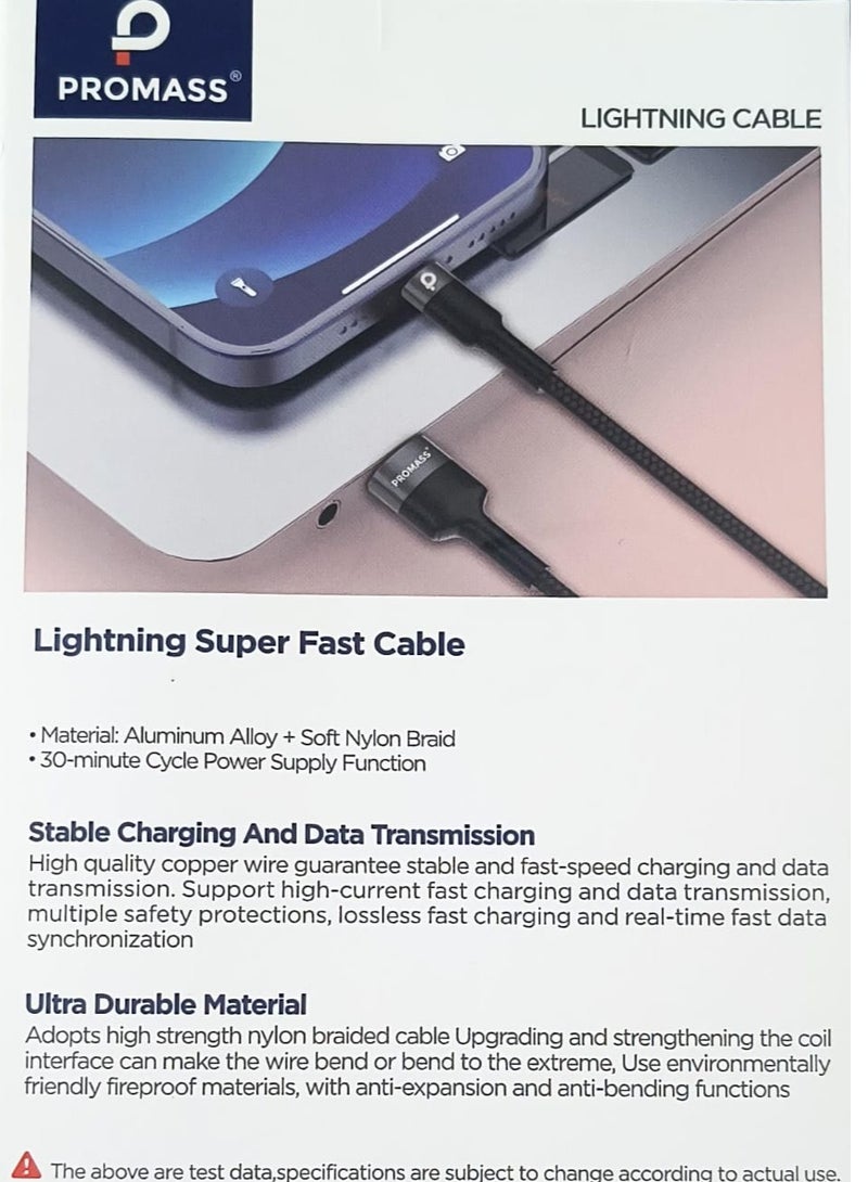 بروماس العربية: كابل شحن سريع Lightning، نقل بيانات عالي السرعة 3A، كابل مضفر نايلون متين بطول 1 متر - Image 3