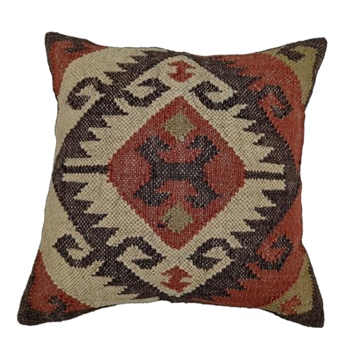 Trade Star 70 Jute 30 Wool Cushion Cover Handwoven Kilim Pillow Cover 18x18 Inches Authentic Throw Pillow Case Square Pillow Sham Boho Decorative Vintage Kilim Cushion Case for Outdoor Decor - Image 1