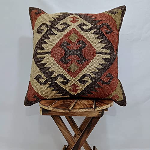 Trade Star 70 Jute 30 Wool Cushion Cover Handwoven Kilim Pillow Cover 18x18 Inches Authentic Throw Pillow Case Square Pillow Sham Boho Decorative Vintage Kilim Cushion Case for Outdoor Decor - Image 3