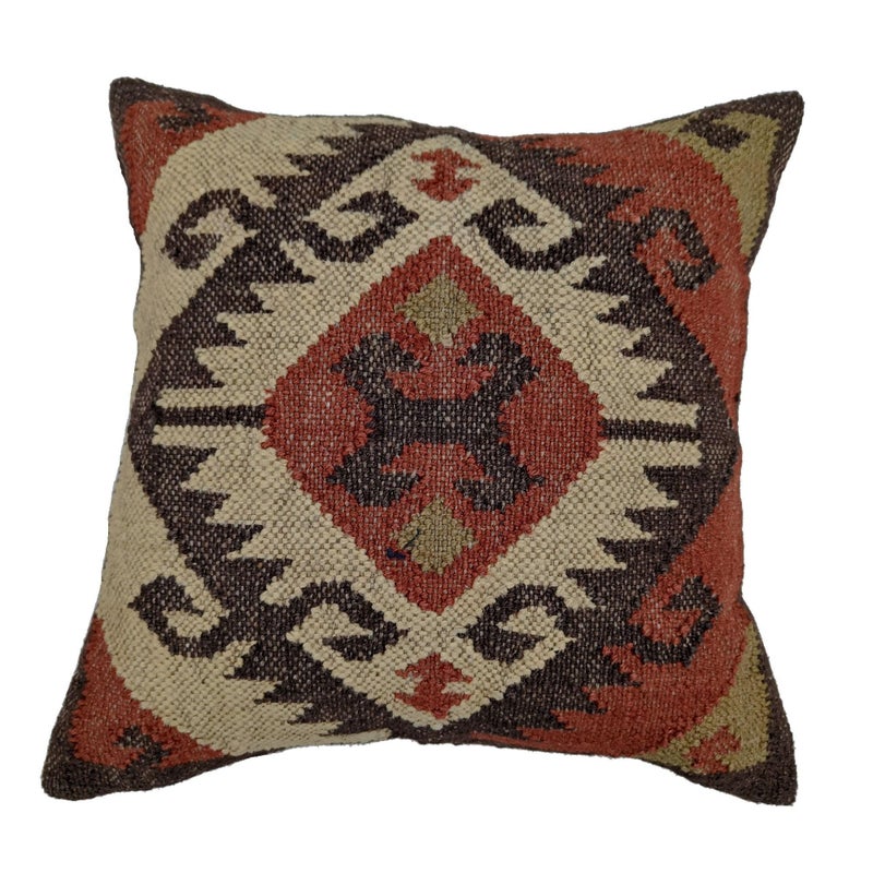 Trade Star 70 Jute 30 Wool Cushion Cover Handwoven Kilim Pillow Cover 18x18 Inches Authentic Throw Pillow Case Square Pillow Sham Boho Decorative Vintage Kilim Cushion Case for Outdoor Decor - Image 2