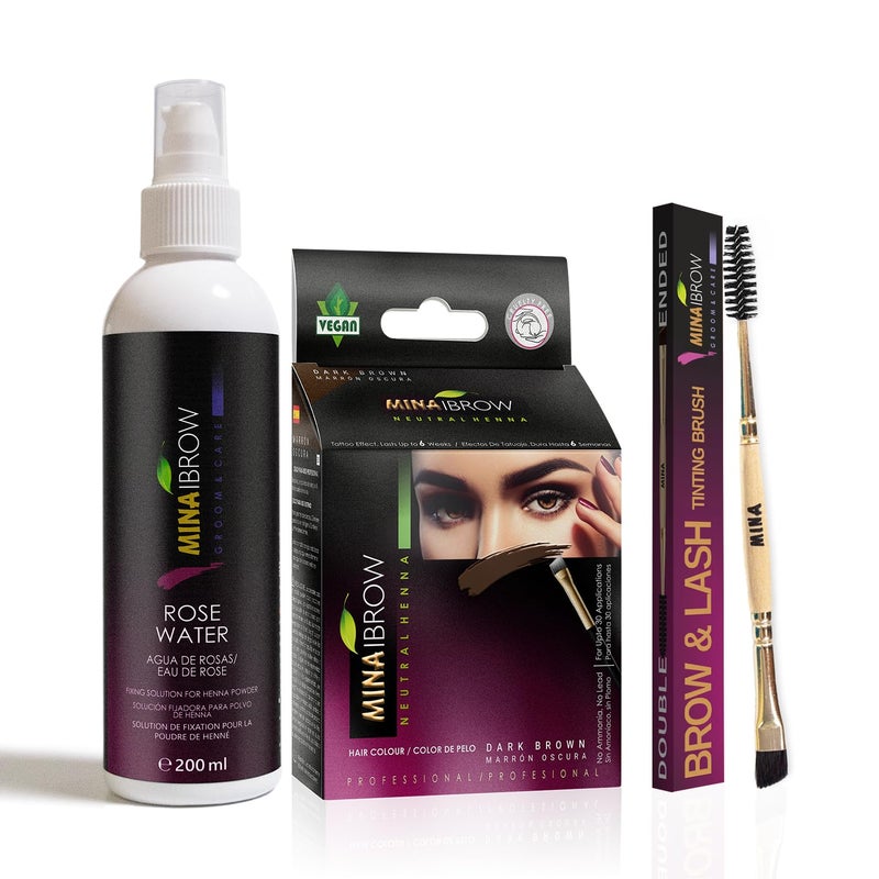 MinaiBrow Instant Hair Dye Kit Dark Brown Natural Spot Coloring Tinting Powder with Rose Water Duo Angled Brush Water Smudge Proof 100 Grey Coverage Upto 30 Applications - Image 2