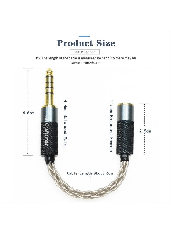 GUCraftsman 4.4mm Balanced Male to 2.5mm Balanced Female Headphone Adapter Cable 6N Single Crystal Silver Headphone Jack Convert Cable for Audio Players with 4.4mm Balanced Ports¡­ - Image 3