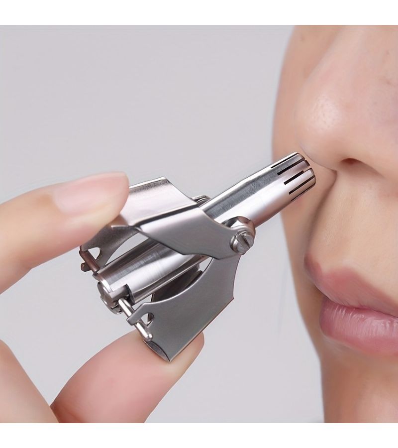 Silvery Portable Stainless Steel Nose Hair Trimmer 2pcs Set Washable Manual Razor - Image 1