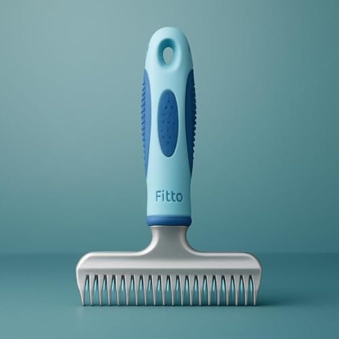Fitto Pet Brush for Dogs & Cats - Blue Grooming & Deshedding Brush 15.5 x 11 cm - Handheld Hair Remover for Small to Medium Pets - Image 1