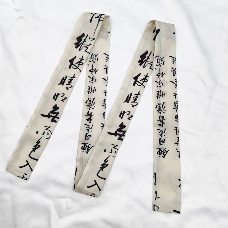 Generic Traditional Chinese Hanfu Long Hairband Water Ink Bamboo Leaf Pattern Silk Scarf Headwear Mountain Waterprinting Hair Accessorie 7   4*126cm 