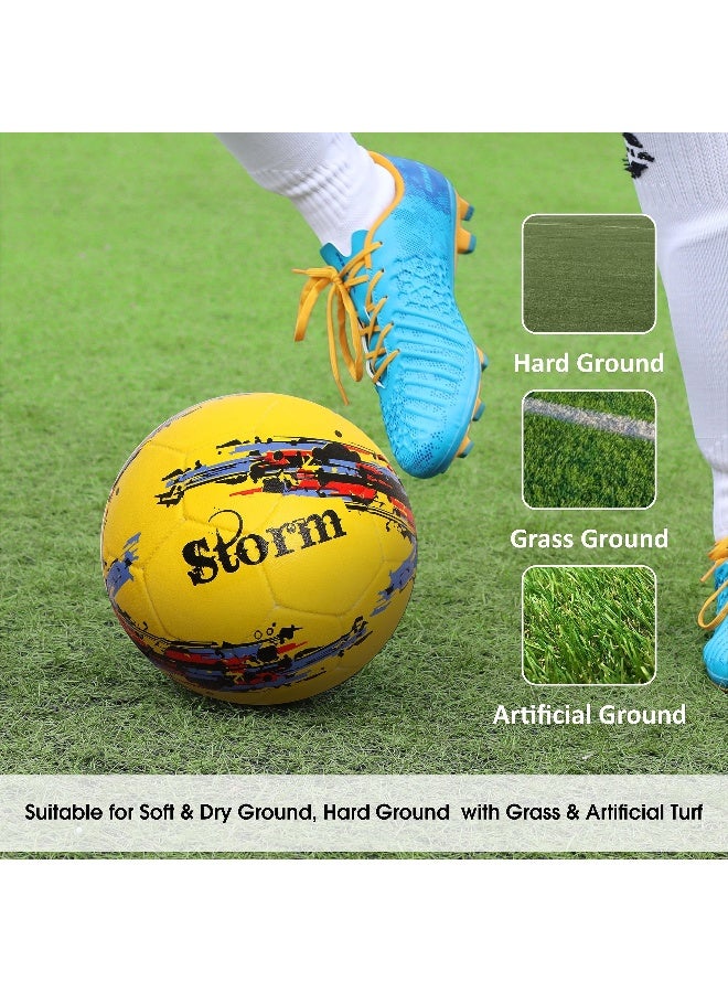 نيفيا كرة قدم ستورم، كرة تدريب، 32 لوحة، غطاء مطاطي متين مصبوب، مثانة ملفوفة بخيوط بوتيل، للأرضيات الصلبة والعشب الصناعي (أصفر، مقاس - 5) - Image 3