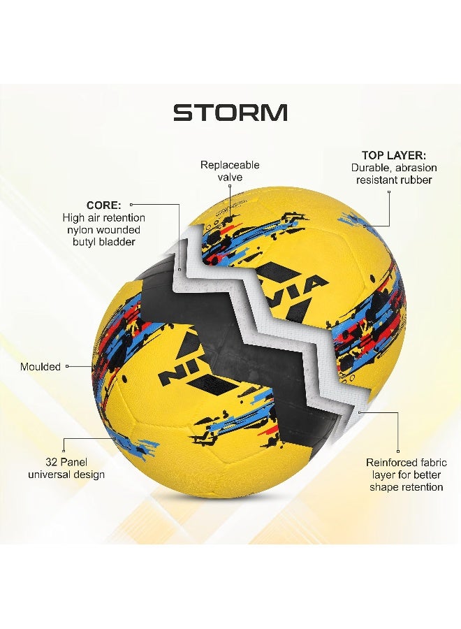 Storm Football, Training Ball, 32 Panels, Durable Rubber Cover Molded, Butyl Threadwounded Bladder, For Hard Ground & Artificial Turf (Yellow, Size - 5)
