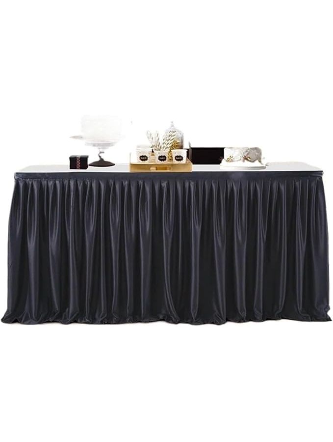 Polyester Pleated Ruffle Table Skirt for Party 6ft Black - Image 1