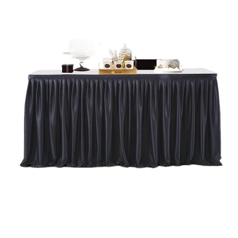 Polyester Pleated Ruffle Table Skirt for Party 6ft Black - Image 2