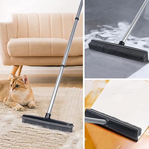 Lanhope Rubber Broom with Squeegee Fur and Long Handle, Carpet Rake and Lint Brush Set for Pet Dog Cat Hair Removal Tool, Sweeping Rug Brush Indoor Outdoor,Push Broom for Soft Carpet,Tile,Wooden Floor - Image 2