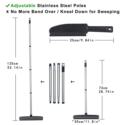Lanhope Rubber Broom with Squeegee Fur and Long Handle, Carpet Rake and Lint Brush Set for Pet Dog Cat Hair Removal Tool, Sweeping Rug Brush Indoor Outdoor,Push Broom for Soft Carpet,Tile,Wooden Floor - Image 4