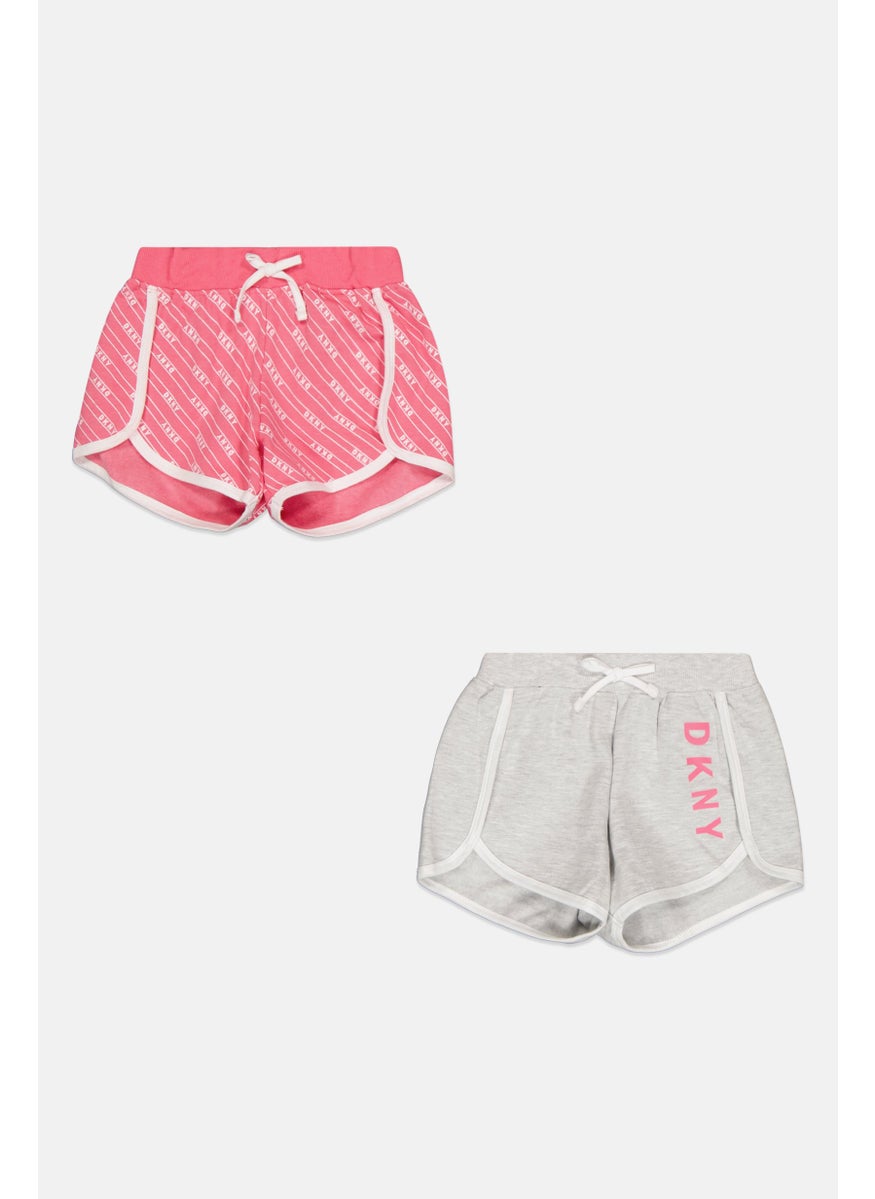 DKNY Sport Kids Girl 2 Pieces Sportswear Fit Brand Logo Shorts, Pink  - Image 1
