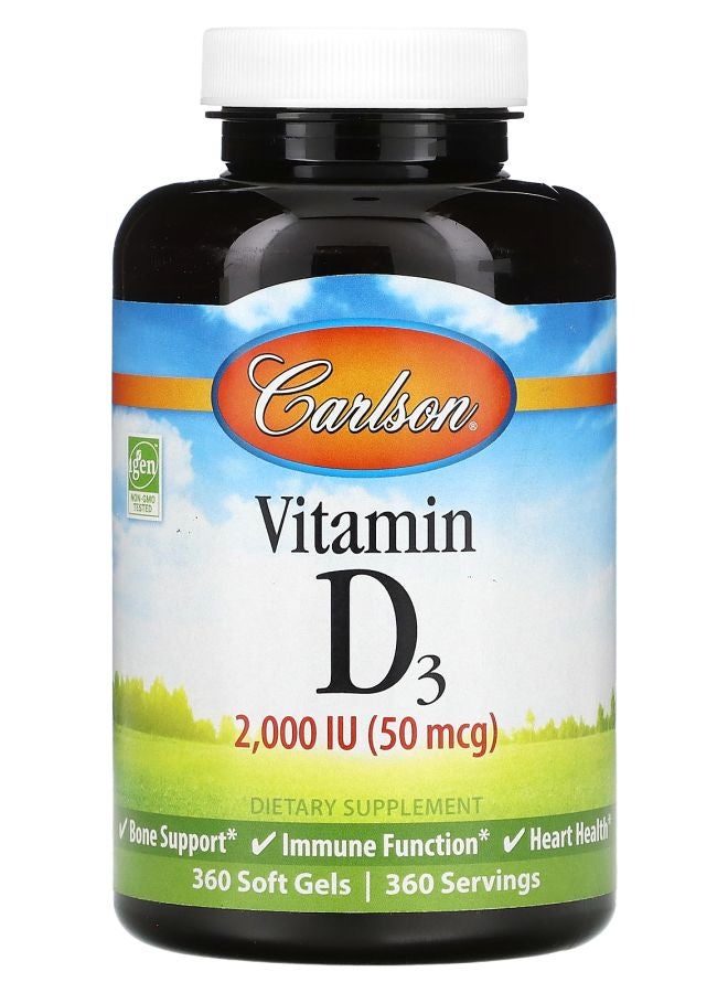 Vitamin D3 50 mcg (2000 IU) 360 Soft Gels