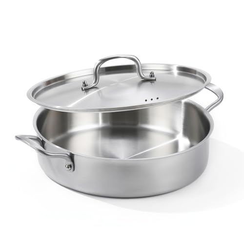 Yeksum Saute Pan, 7 Quart Tri-Ply Stainless Steel Saute Pan, 12inch Deep Frying Pan with Lid, Saute Skillet, Rondeau Pot with Lid Compatible with All Cooktops Up to 600℉ - Image 1