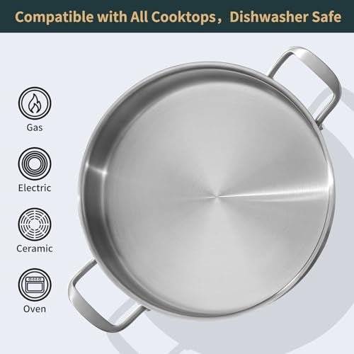Yeksum Saute Pan, 7 Quart Tri-Ply Stainless Steel Saute Pan, 12inch Deep Frying Pan with Lid, Saute Skillet, Rondeau Pot with Lid Compatible with All Cooktops Up to 600℉ - Image 4