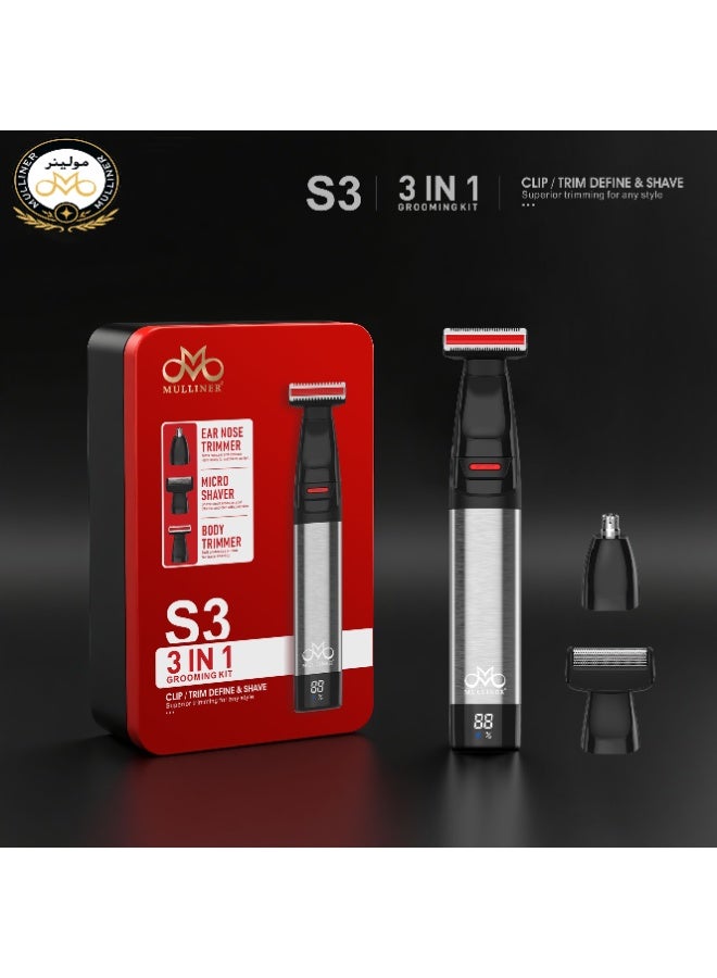 Mulliner S3 3-in-1 Grooming Kit | Trimmer, Nose & Ear Trimmer, Body Trimmer, Micro Shaver | Waterproof | 600mAh Lithium Battery - Image 5