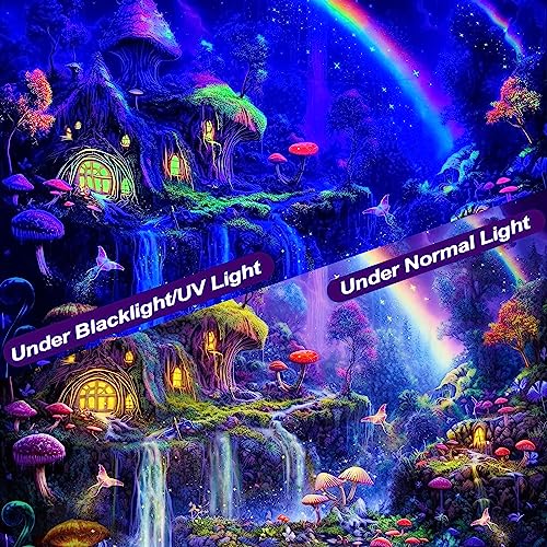 Kanuyee Blacklight Tapestry Neon Tapestry Wall Hanging Enchanted Forest Waterfall tapestries For Bedroom UV tapestries Wall Hanging for Bedroom and Living Room Fantasy 70×90 Inches - Image 5