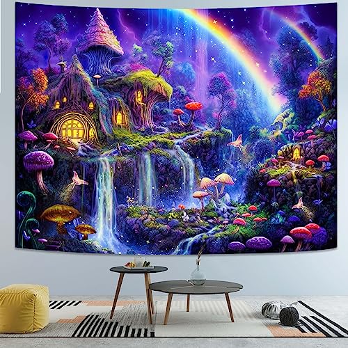Kanuyee Blacklight Tapestry Neon Tapestry Wall Hanging Enchanted Forest Waterfall tapestries For Bedroom UV tapestries Wall Hanging for Bedroom and Living Room Fantasy 70×90 Inches - Image 2