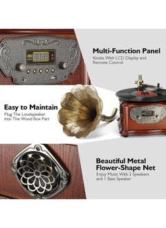 MJI Retro All-in-One Gramophone with Bluetooth, Copper Horn, 33/45 Turntable, Built-in Subwoofer & FM Radio  - Image 4