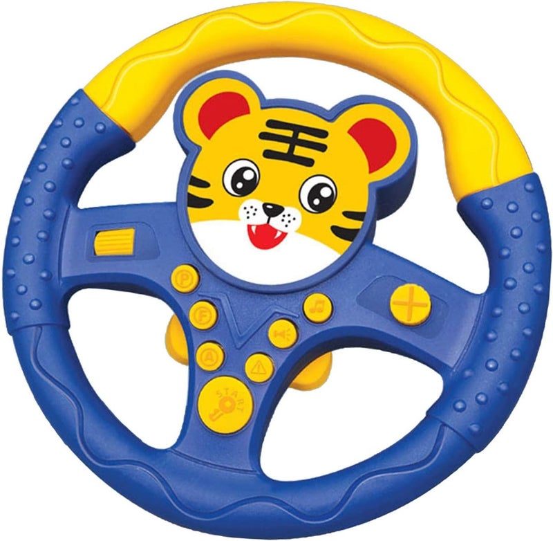 klarako Eletric Steering Wheel Toy with Sound and Light Simulated Driving Controller Steering Wheel Car Seat Toy for Boys and Girls Car Seat Toys  Tigers - Image 1
