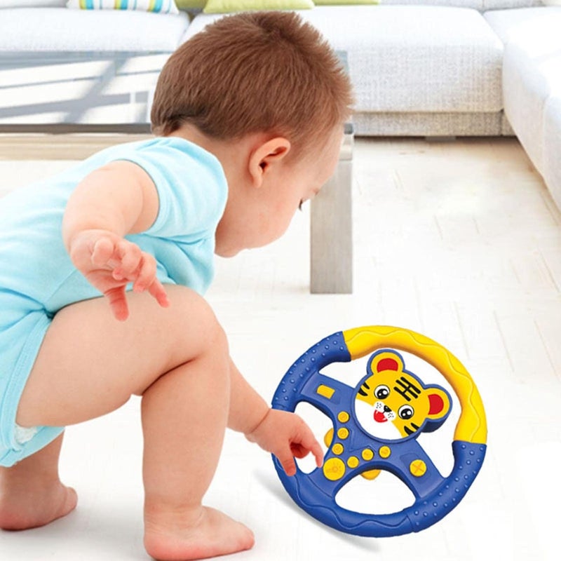 klarako Eletric Steering Wheel Toy with Sound and Light Simulated Driving Controller Steering Wheel Car Seat Toy for Boys and Girls Car Seat Toys  Tigers - Image 5