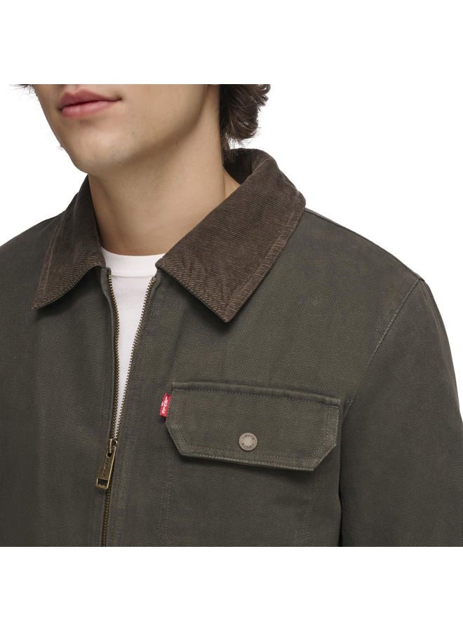 Levi's Men's Cotton Field Jacket With Corduroy Collar, Olive, Large - Image 3