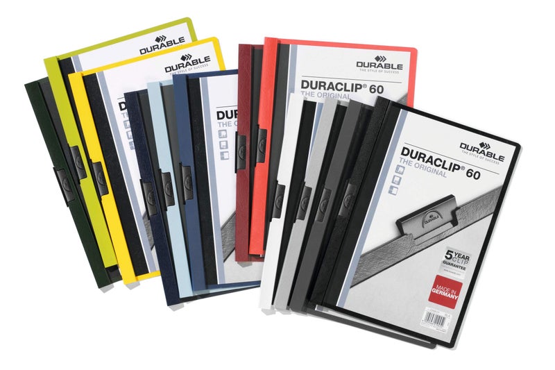 Durable Clip Folder DURACLIP® 60 A4 | Secure steel clip, 1–60 sheet capacity, transparent front & coloured back, slim A4 file folder with 5-year clip warranty - Image 3