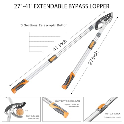 AIRAJ Telescoping Anvil Loppers, Heavy Duty Branch Cutter Tree Trimmer with SK5 Steel Spare Blade, 27-41''Adjustable Aluminum Handle, Labor-Saving Garden Tools for Cutting Thick Branches Up to 2 Inch - Image 2