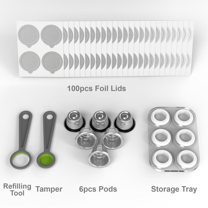 Triplot Reusable Capsules for Nespresso OriginalLine - 6pcs Refillable Coffee Pods,Stainless Steel Cups Compatible for Nespresso OriginalLine Machine (6Pods+100pcs Lids+Storage Board) - Image 2