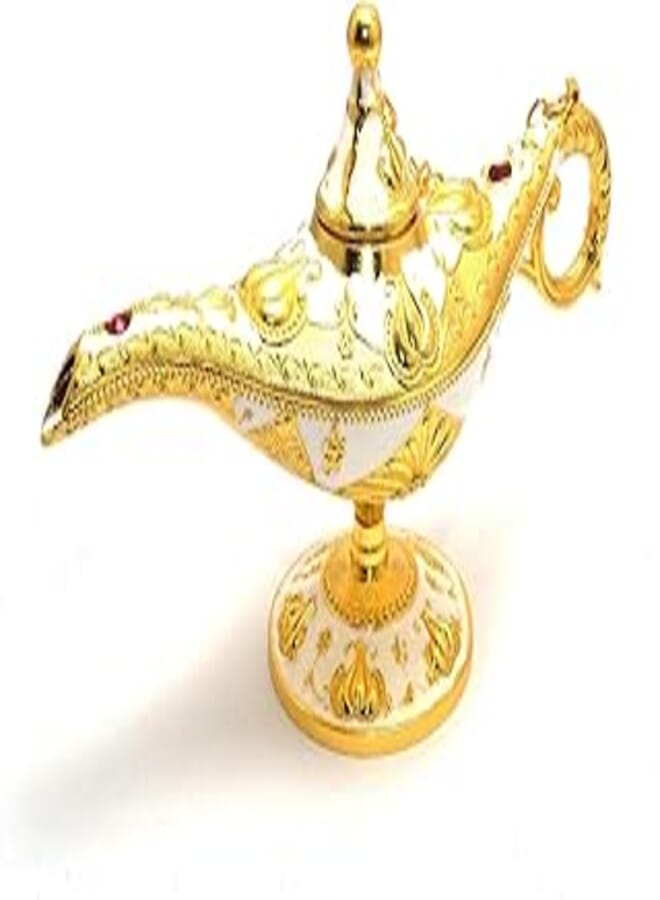 Aladdin Magic Genie Lamps - Classic Vintage Legend Magic Genie Light Costume Lamp for Home Wedding Table Decoration (Golden - White - 15.5 CM Width)