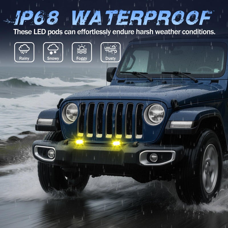 Fastchoy Auto Yellow LED Pods 2Pcs 40W 3 Inch Yellow Flood LED Pod Lights Fog Lights small Amber light pods Off Road Driving Ditch Light for Trucks Motorcycle UTV Dirt Bike Surron - Image 5
