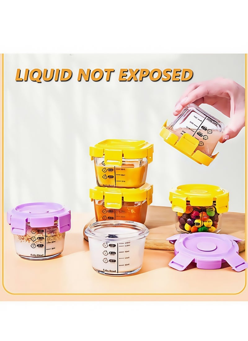Vinnatsu 4PCS 170ml Airtight & Leakproof Baby Food Containers,Glass Food Storage Container with Silicone Lid,Labeled Microwavable,Reusable Food Jars with Lids,Dishwasher & Freezer Safe  - Image 5
